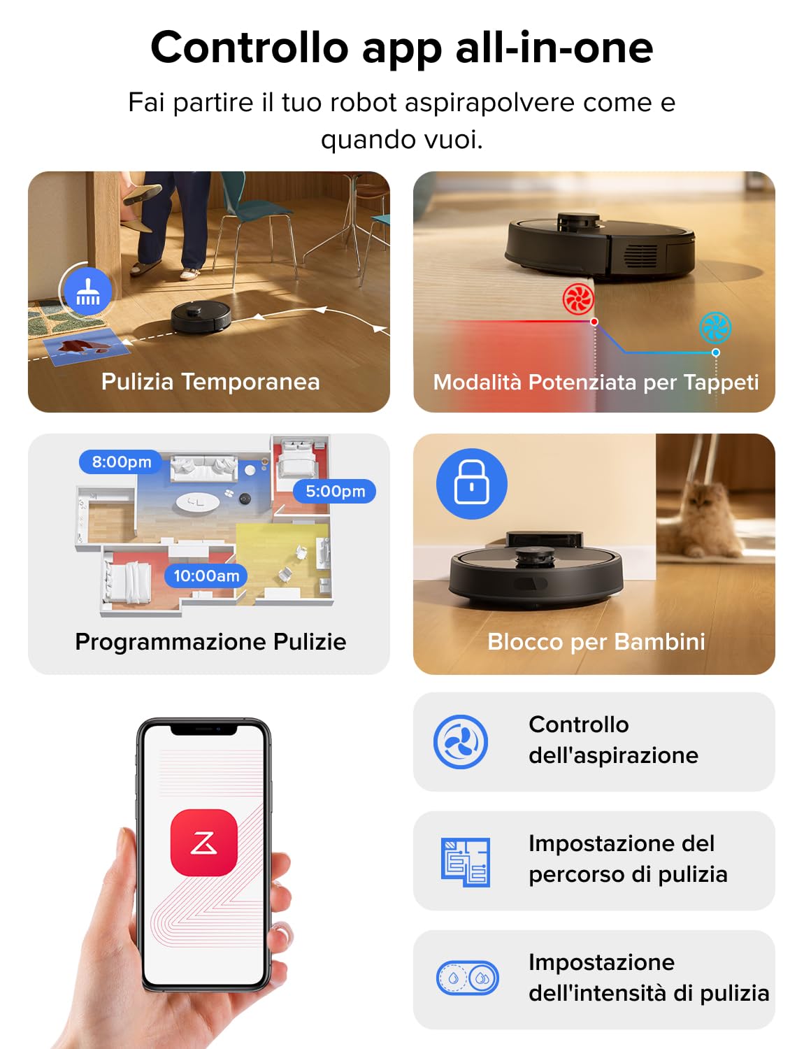 roborock Q7 L5 Robot Aspirapolvere Lavapavimenti con Mappatura, 8.000 Pa, Anti-groviglio, Quantità d'acqua Regolabile per il Lavaggio, Auto Boost sui Tappeti, Controllo APP, Nero
