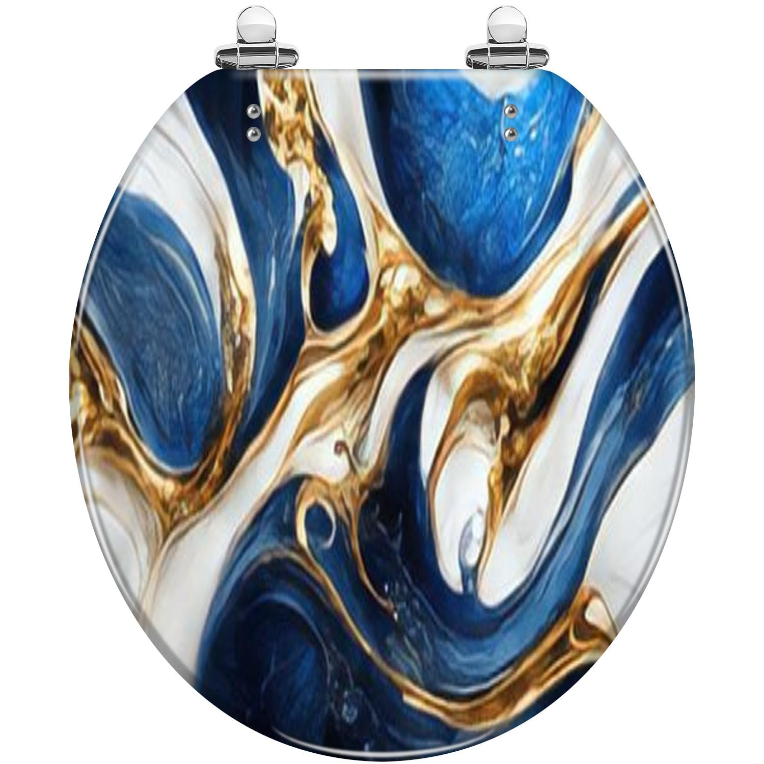 Tazyyzuu Multi8 Abstract Blue Marble Toilet Seat With Golden Veins Resin Slow Quiet Close Quick Release Hinges Easy To Clean(Multi8)