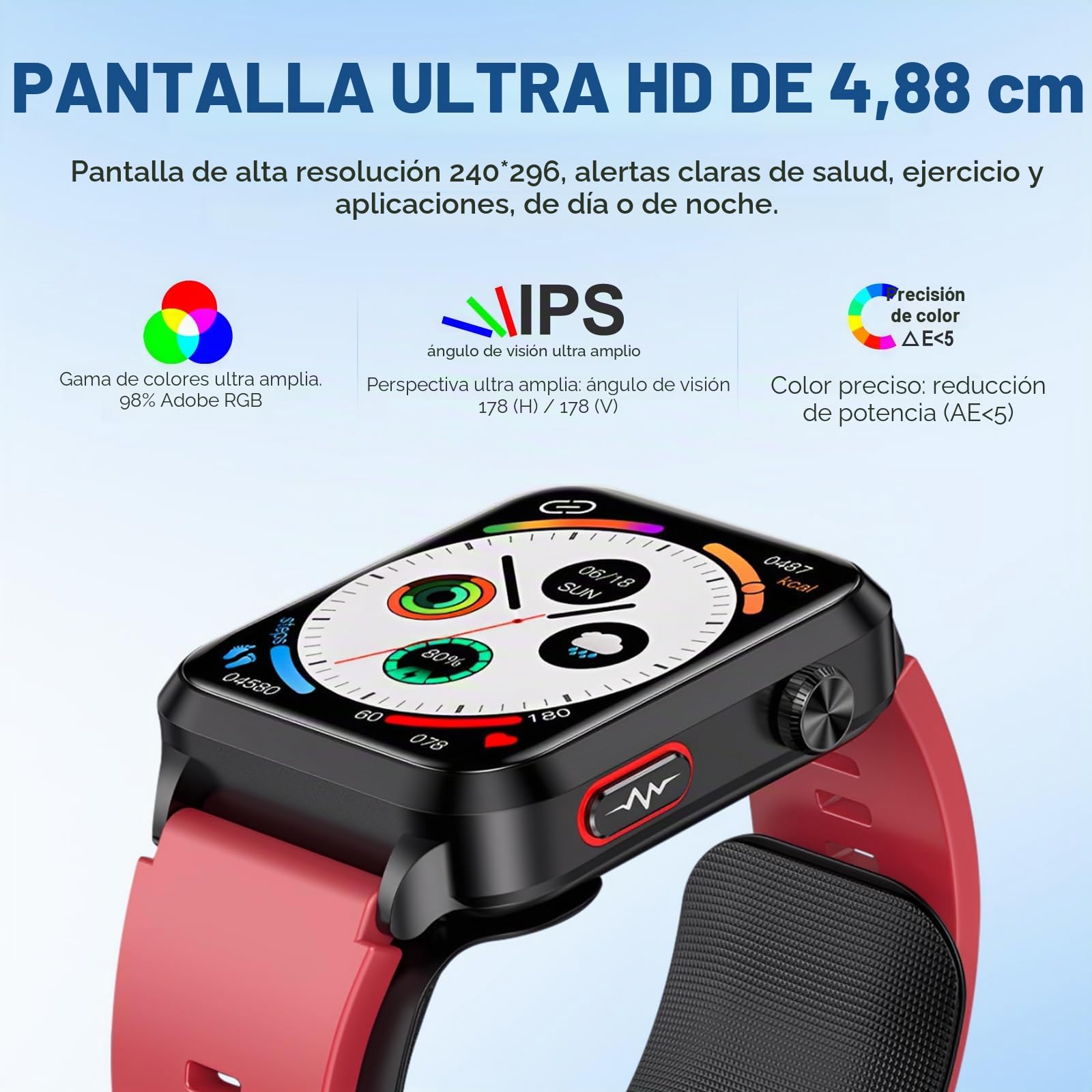 Reloj Inteligente para Hombres y Mujeres, Pantalla Retina HD de 1.92 Pulgadas, Más 100 Modos Deportivos, Más 30 Idiomas, Bluetooth 5.0BLE, Algoritmo Inteligente IA, Batería 30 Días (Rojo)