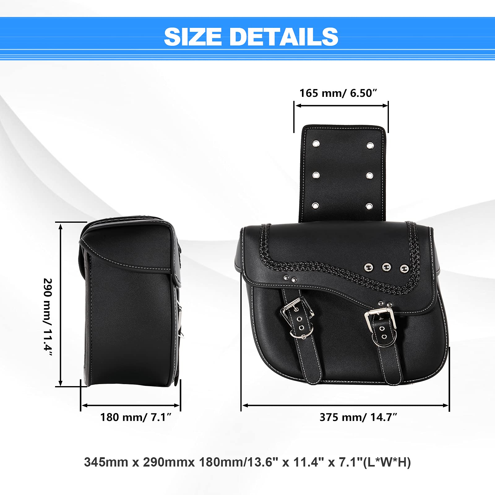 Borsa Da Sella Per Moto In Pelle Sintetica Impermeabile – 35,5x30,5x26,9 Cm, Con Borchie, Per Softail, Sportster, Dyna, V-Star, Shadow E Chopper - 4