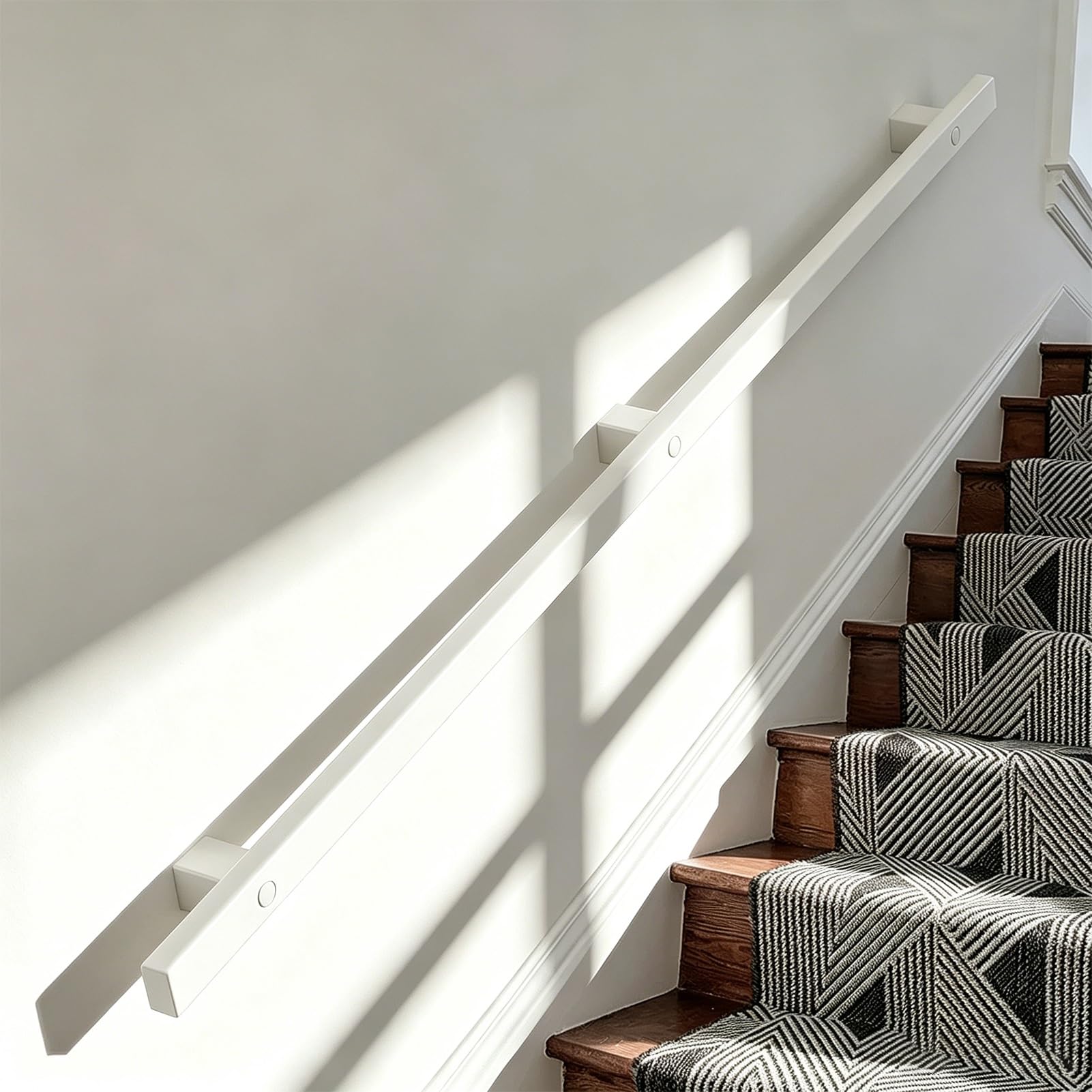 3FT 8FT 9FT 12FT 15FT 16FT Stair Handrail for Indoor Outdoor Steps, Metal Wrought Iron Banister Handrails Elderly Loft Safety Staircases Railing - Complete Kit(18ft/540cm)
