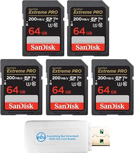 Miniatura 1 de SanDisk Tarjeta de memoria Extreme Pro de 64 GB (paquete de cinco unidades) SDSDXXY-064G-GN4IN) SDXC 4K V30 UHS-I con lector combinado de todo lo