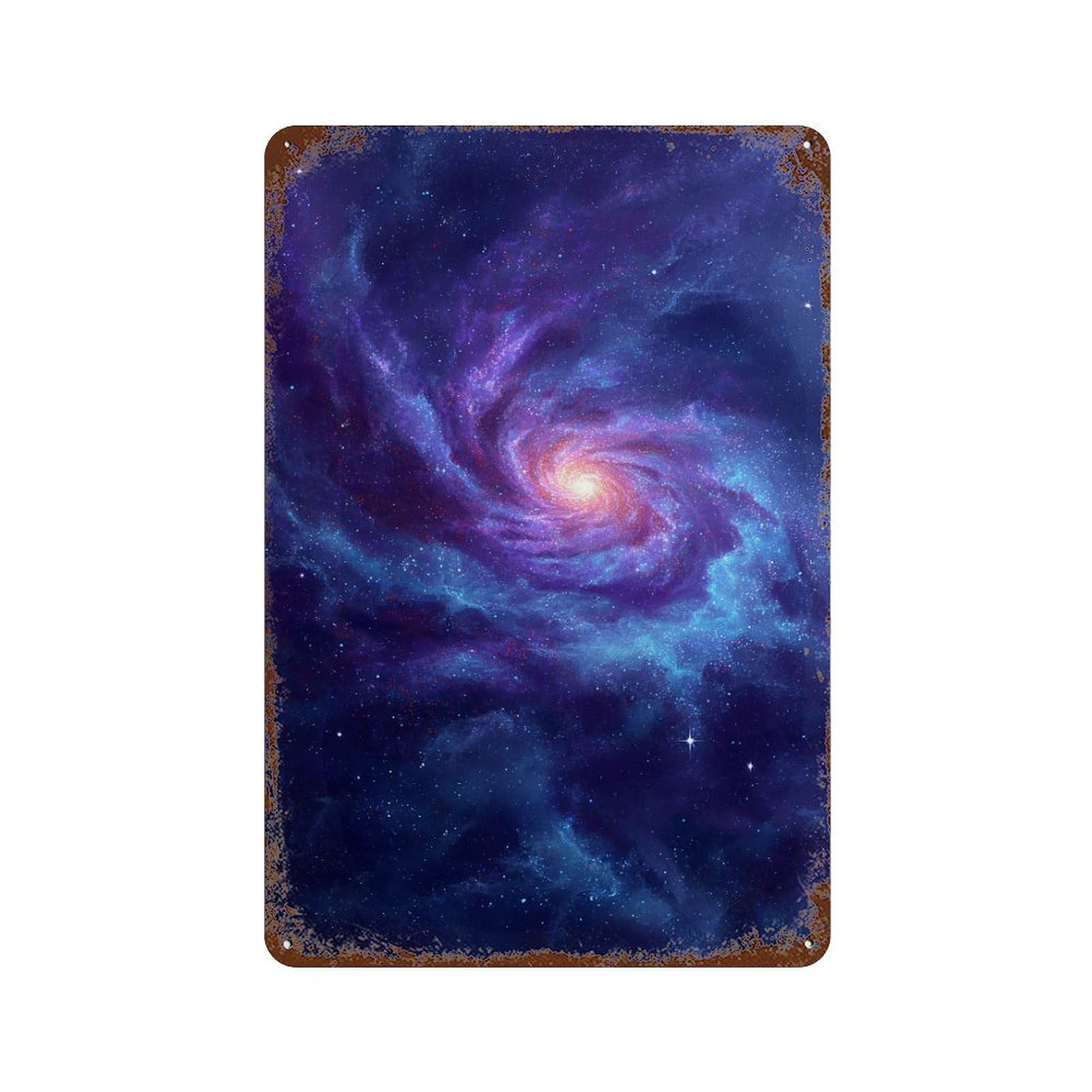 Rust Effect Tin Sign Cosmic Spiral Galaxy 11.8"x7.9", Industrial Home Decor for Garage, Bar And Workshop Decor