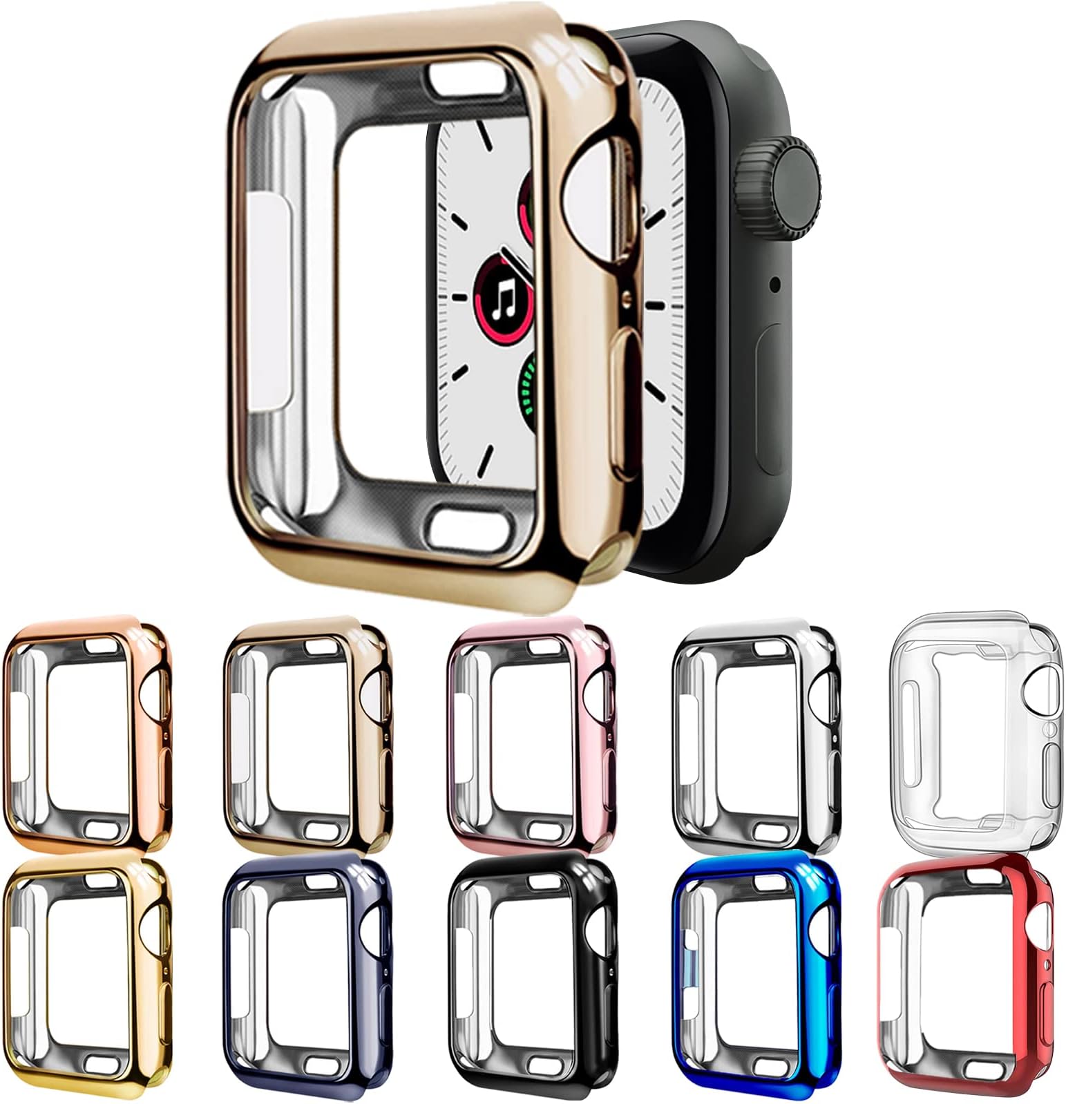10 Pack for Apple Watch Case 44mm Series 6 Series 5 Series 4 SE, Flexible Shiny TPU Bumper Case Ultra Thin Edge Screen Protective Cover Frame for iWatch Series 6 5 4 SE (44mm)