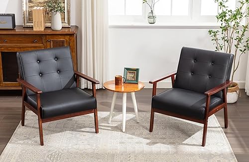 Miniatura 9 de Sillón con diseño retro de mediados de siglo, moderno, con reposabrazos de madera, tapizado, respaldo acolchado, tamaño del asiento 24.4 pulgadas