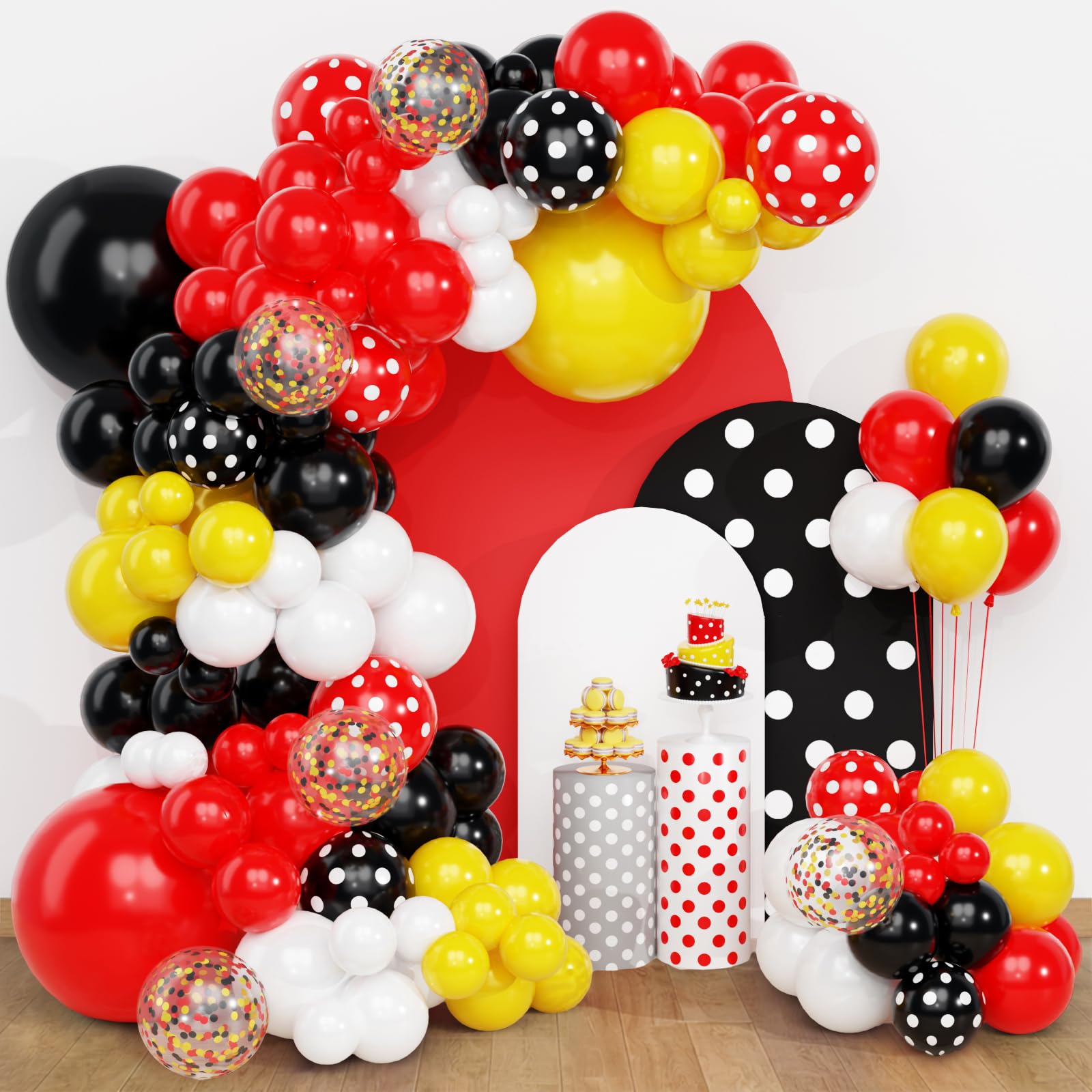 Red And Black Balloon Arch Kit - QIFU 108 Polka Dot Balloons Yellow Black And Red Balloons With Polka Dot Helium Balloon, Birthday Decorations For Kids Baby Shower Decorations Graduation Anniversary