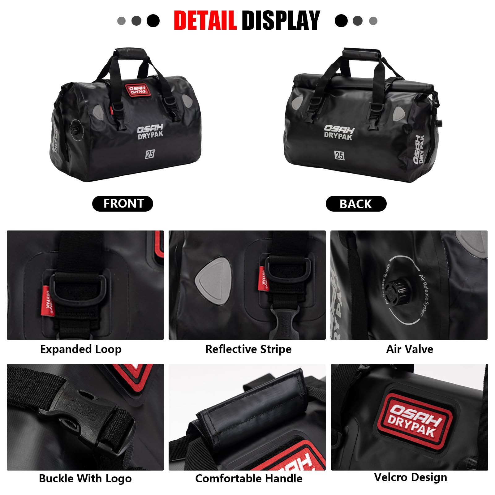 Motorrad wasserdichte Trockentasche 60L Rolltop-Hecktasche Camping Kajak Angeln Reisen Offroad Schlammbraun