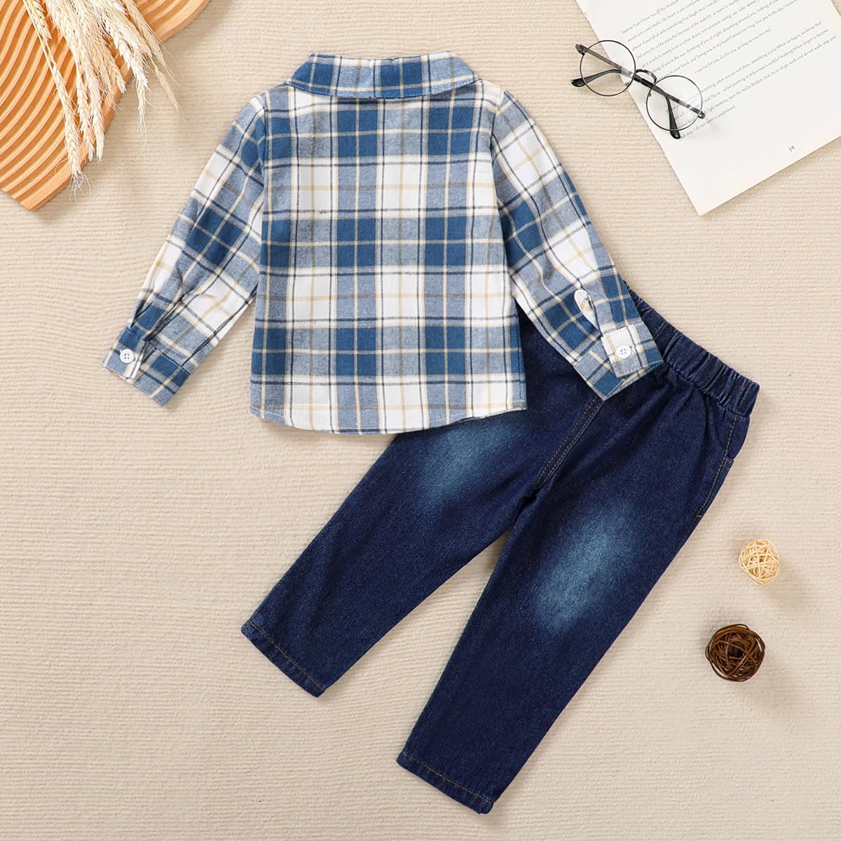 Coco&RARA Toddler Baby Boy Clothes Outfits Button Down Long Sleeve Plaid Shirt + Denim Pants 2PCS Fall Winter Clothing - Image 3