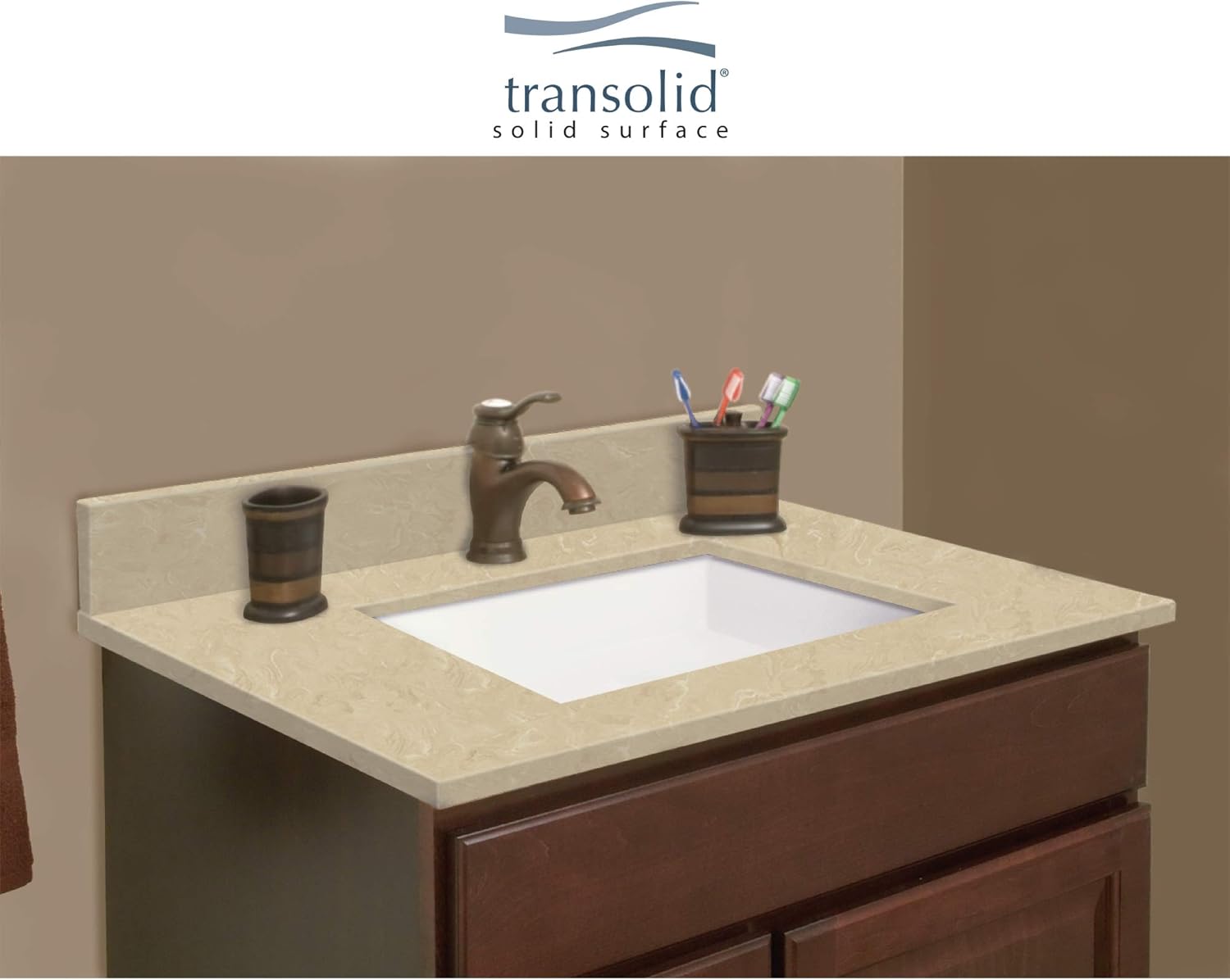 Transolid VT28.5x22-1KU-94-A-W-4 Solid Surface Vanity Top with 4 in. Centerset and Rectangular Undermount Sink, 28.5" L x 22.25" D, Sand Mountain