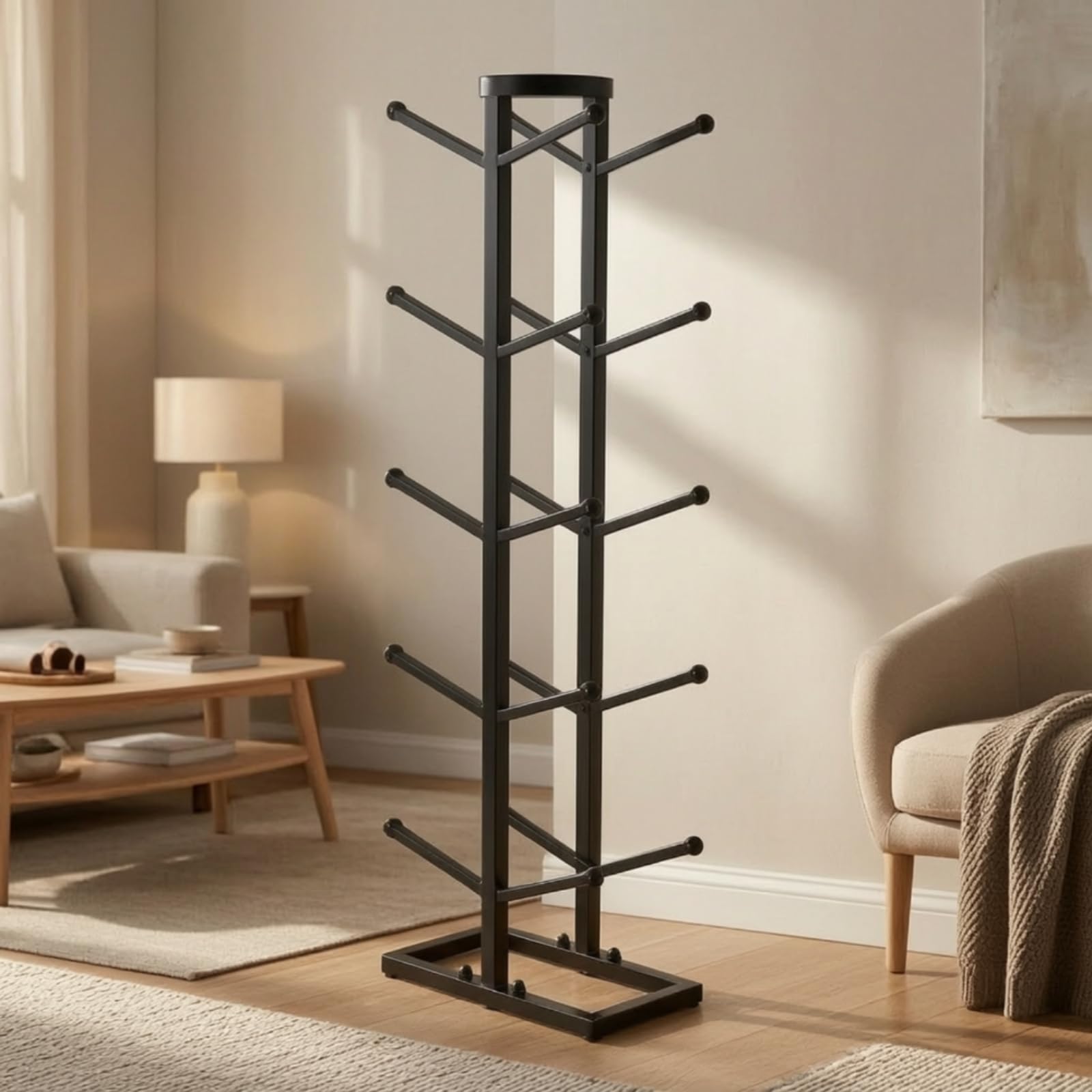 Yajuyi Estante para Balones Organizador de Pelotas Soporte Almacenamiento Exhibidor Estructura de Cinco Niveles Hierro Tubular Base Estable Ahorro de Espacio