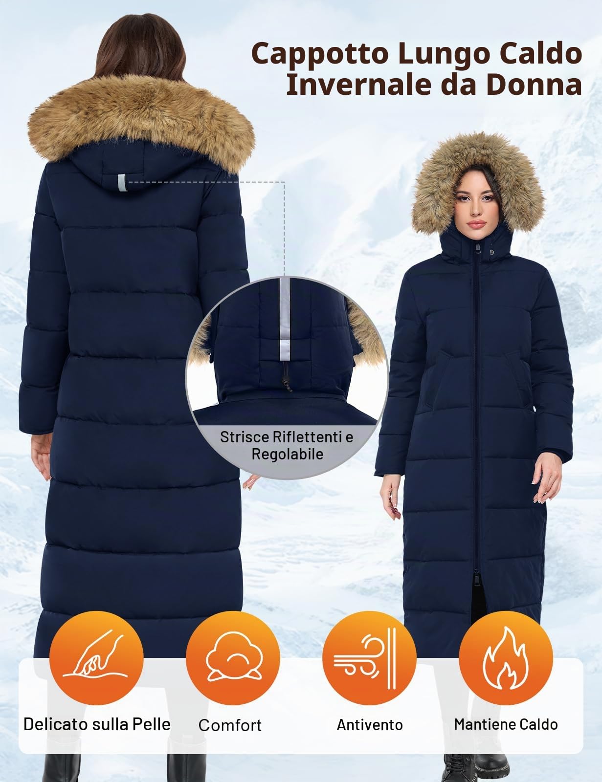 Yuson Girl Cappotto Donna Invernale Lungo Termici Ispessito Cappotti Imbottito con Cappuccio Elegante Giubbotto Trapuntata Outdoor Antivento Piumino Giacca Parka con Zip e Tasche