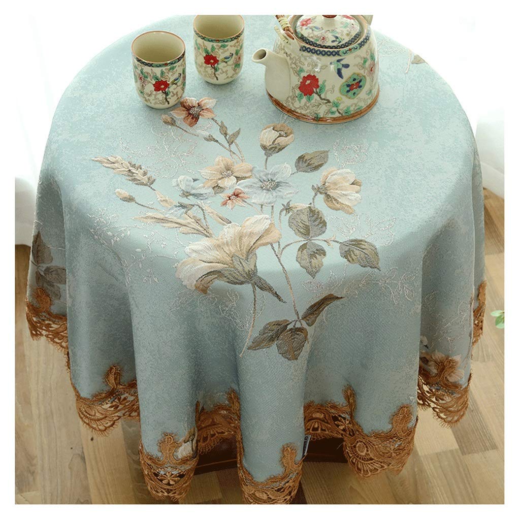 Grande nappe ronde en tissu pastoral européen de 160 cm avec dentelle pour table
