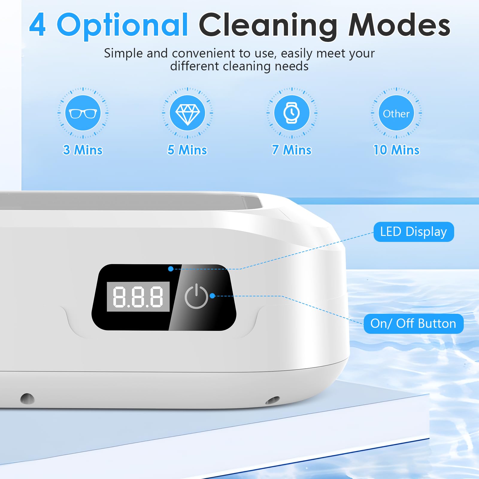 Ultraschallreinigungsgerät Brille, 49KHz Hochfrequenz Ultraschallreiniger Professioneller mit 4 Modi, 600ml Sonic Cleaner mit digitalem Timer für Brillen, Ringe, Fingerringe, Zahnersatz