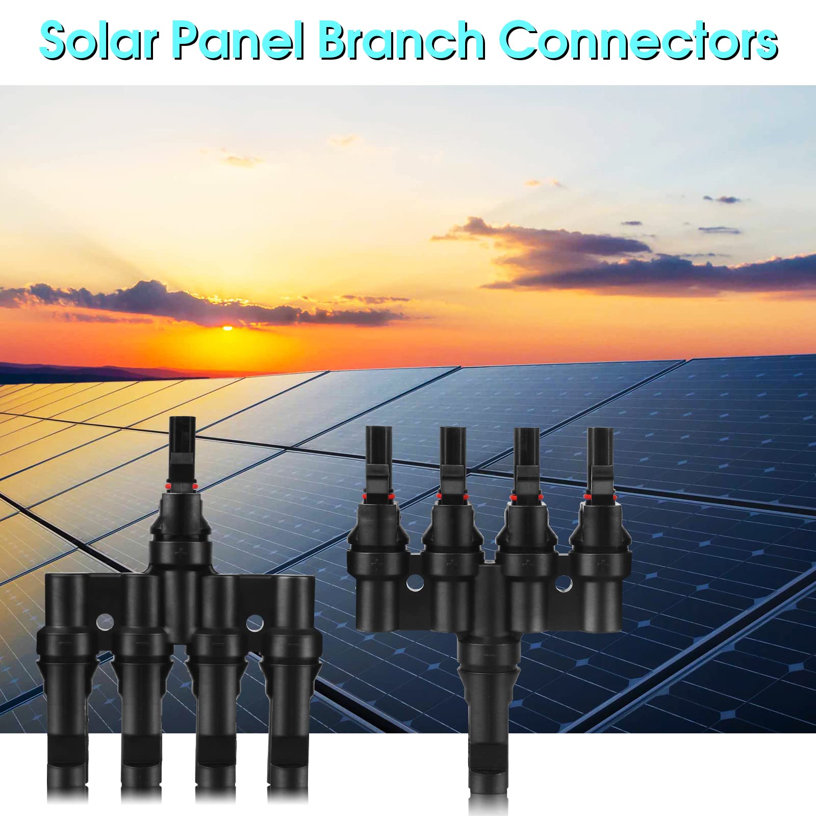 4 a 1 conectores de panel solar, conectores de rama en T acoplador divisor de cable 1 macho a 4 hembra (M/4F) y 1 hembra a 4 macho (F/4M) para conexión paralela entre paneles solares (1 par)