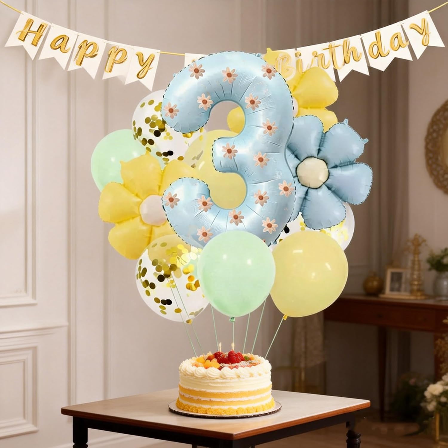 Daisy 3rd Birthday Party Decorations Balloon,40inch Light BlueNumber Balloon 3 Flower Balloons，Daisy Birthday Party Decorations for 3 Year Old，Daisy 3rd Birthday Party Supplies (Light Blue Number 3) image 4