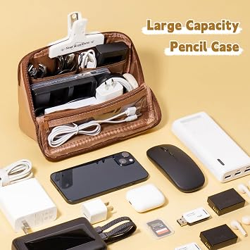 Pencil Case - Removable Clear Large Capacity Aesthetic Pencil Pouch with Sturdy Zipper, Canvas Stationery Organizer Pen Pouch with Compartments for College, office, Travel(Coffee)