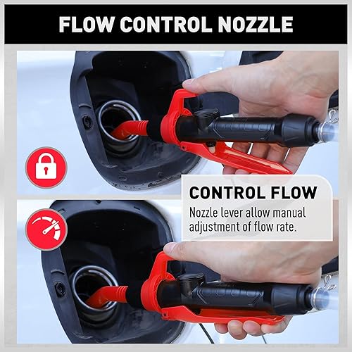 Miniatura 5 de HORUSDY Bomba portátil de transferencia de combustible y agua, bomba de sifón automática de 2.2 GPM para lata de gas y tanque, líquido de mano (rojo)