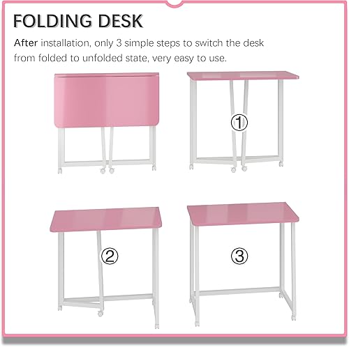 Miniatura 108 de 4NM Escritorio plegable pequeño de 31.6 pulgadas, escritorio plegable de oficina en casa, mesa de estudio para dormitorio pequeño que ahorra natural