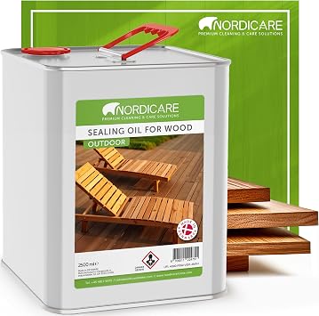 Nordicare Teak Oil for Garden Furniture 2.5L   Outdoor Wood Oil for Garden & Outdoor Furniture, Seals and Protects Against Drying Out, Easy to Apply, Suitable for Teak, Oak, Mahogany & More | Linseed oil based wood oil for larch, oak, teak, spruce, acacia and more - wood stain teak oil, wood care oil