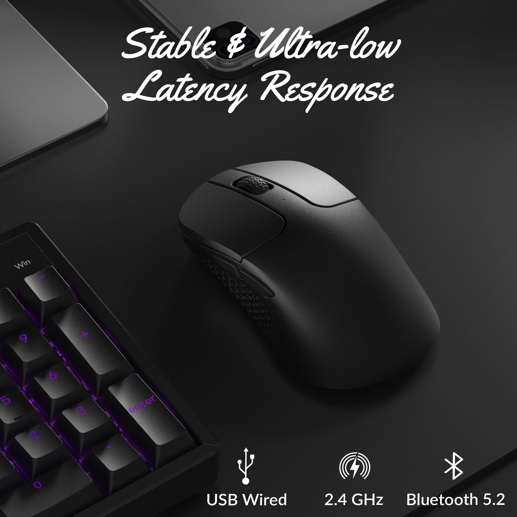 Keychron M3 Mouse Ottico Wireless, 2,4 GHz/Bluetooth 5.2/USB-C, 1000 Hz Frequenza di Polling, PixArt 3311, 12000 DPI, 300 IPS, Leggero ed Ergonomico, Mouse Programmabile per Windows, Mac e Linux, Nero