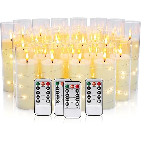 24 Pcs LED Flameless Candles with Remote, 3D Flickering Flame & LED String Lights, ...