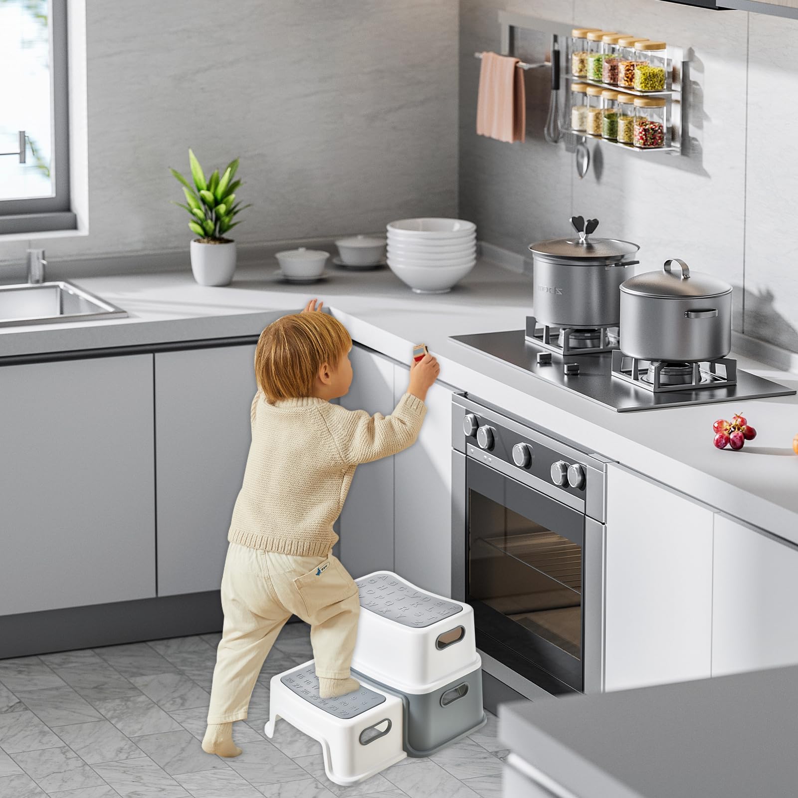 UCAMP Sgabello Bambini 2 Gradini Antiscivolo Antiribaltamento per Bagno Lavandino Toilette 90 kg