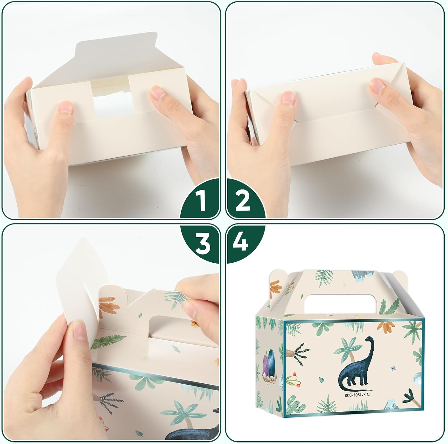 24 PCS Dinosaur Theme Birthday Party Gift Boxes Dino Design Paper Boxes Favor with Handles Colorful Watercolor Dinosaur Party Gift Goodie Boxes for Boy Girl Dino Birthday Baby Shower Treat Pouch Supplies