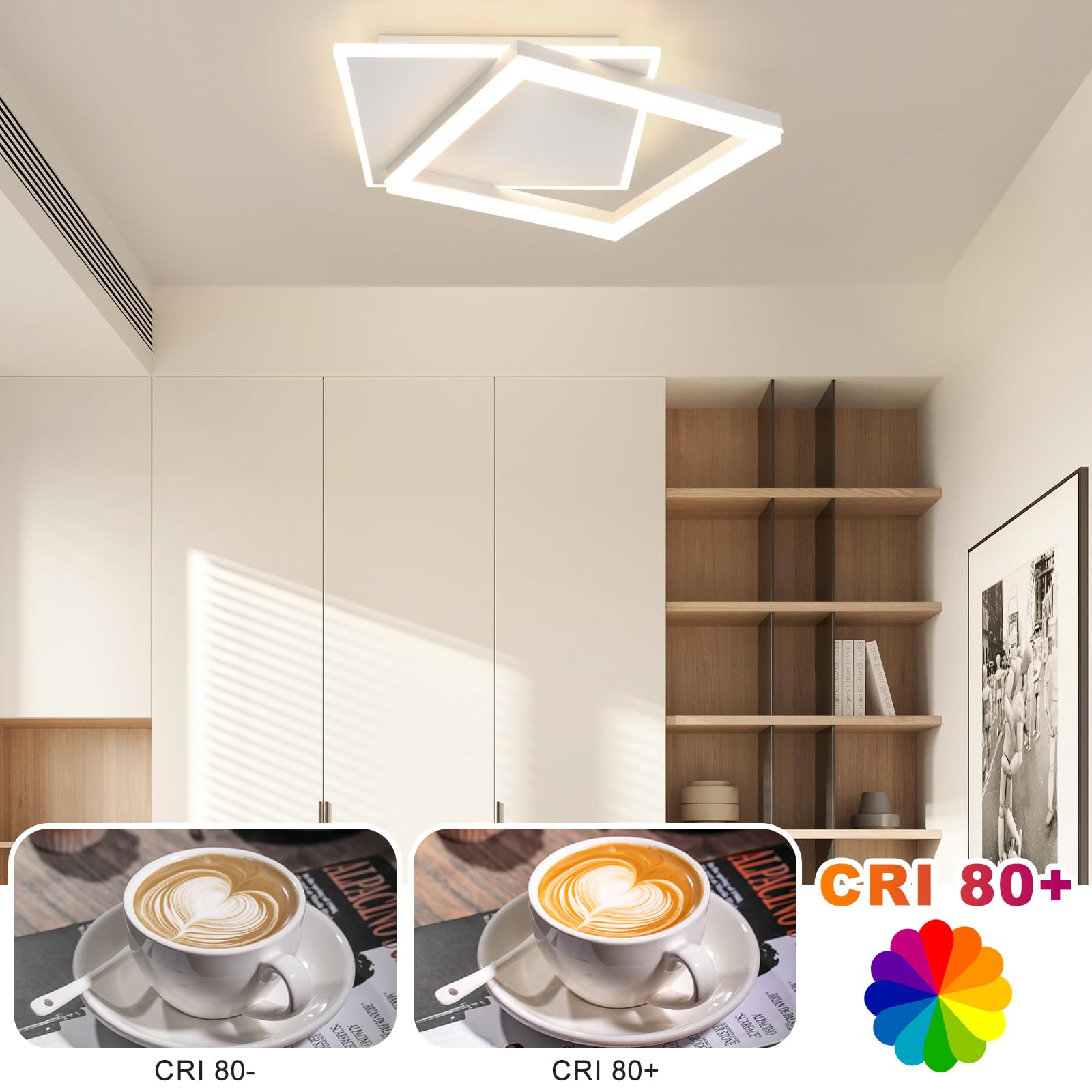ZMH lampada da soffitto LED soggiorno - camera da letto lampada dimmerabile con telecomando 42W lampada da soggiorno lampada da cucina design moderno quadrata bianca in acrilico