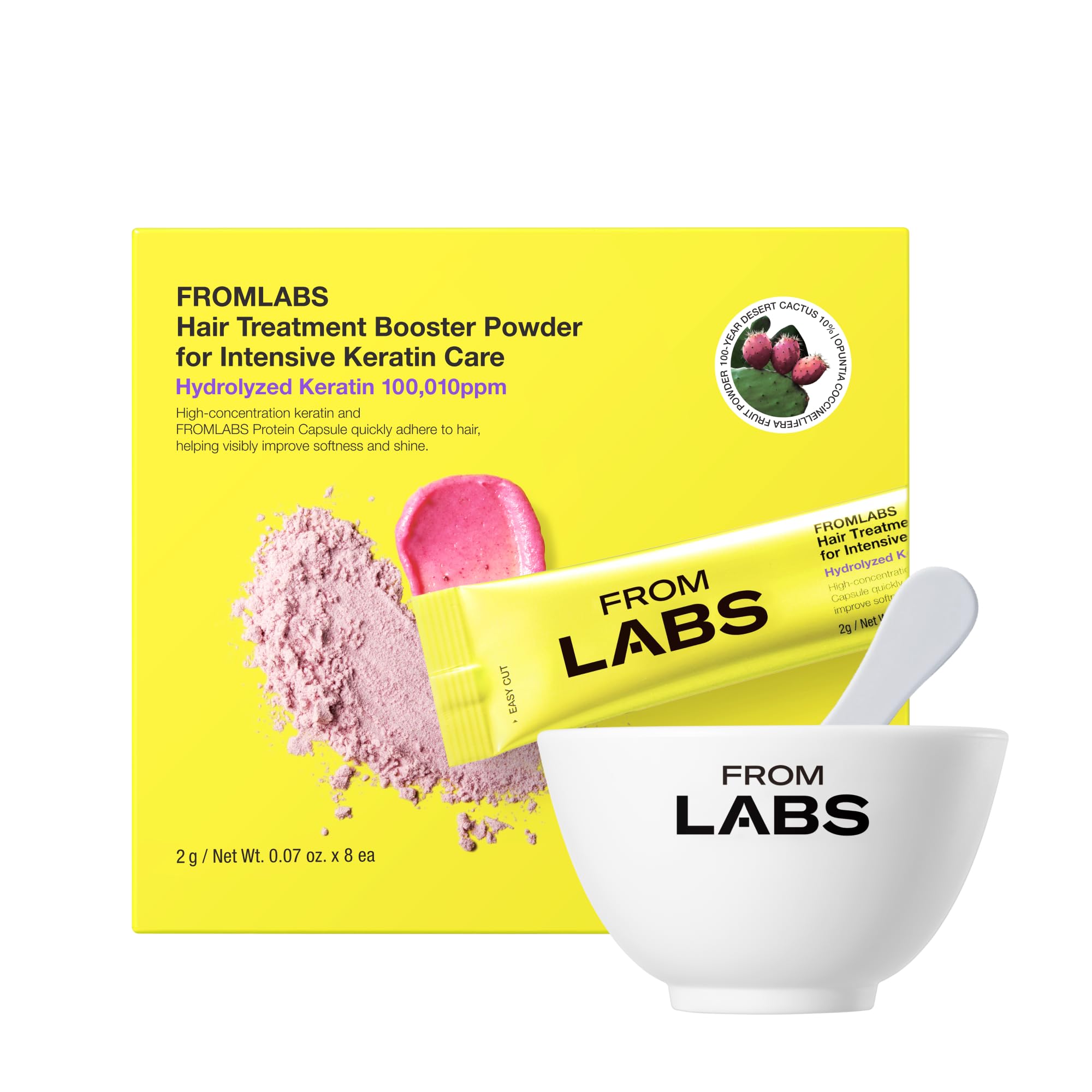 FROM LABS Hair Treatment Booster Powder for Intensive Keratin Care, Mix with FROMLABS Protein Capsule Hair Repair Treatment, For Damaged, Bleached & Frizzy Hair, 2g*8 Single‑Use Packets(Powder only)