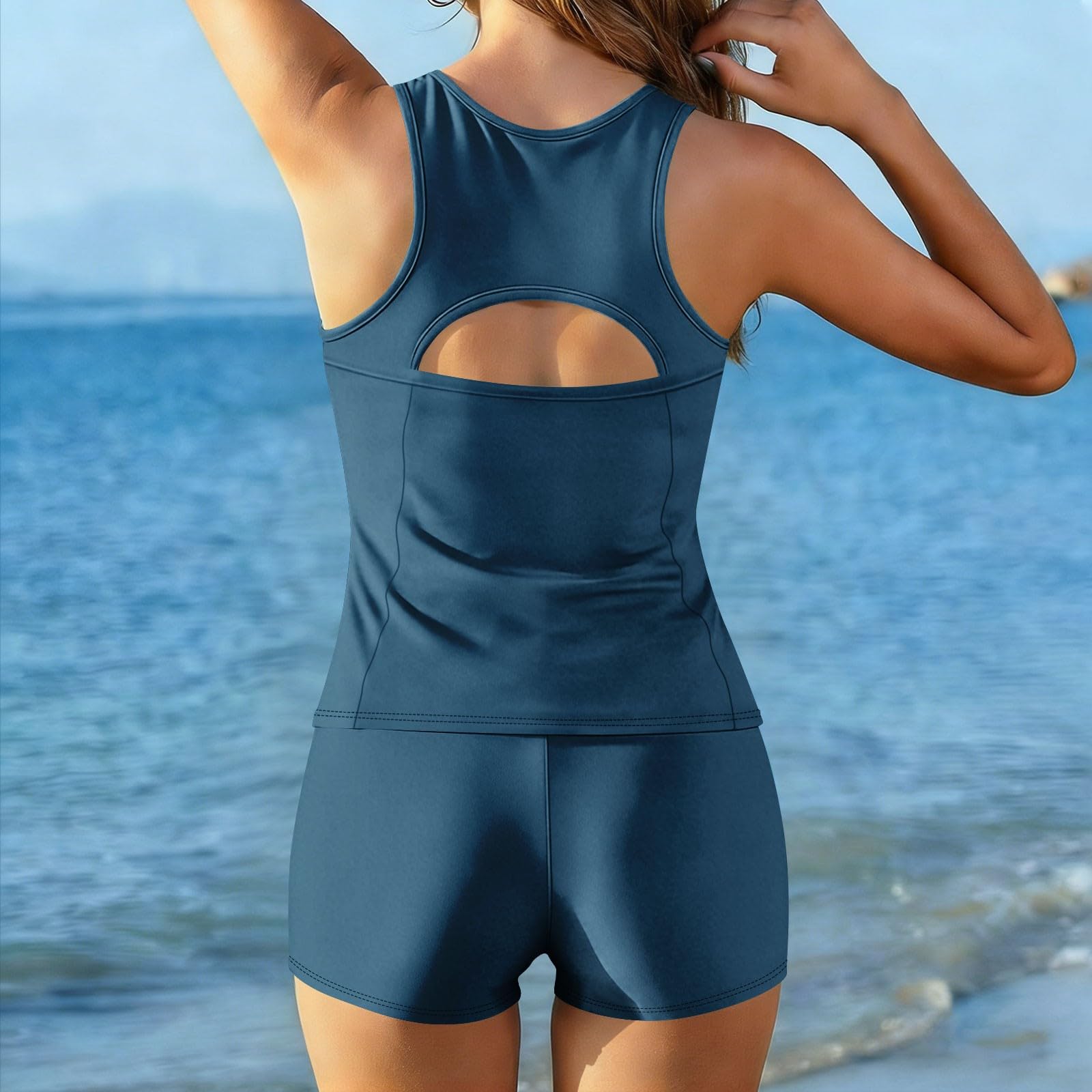 Tankini Set da donna costume da bagno a due pezzi modesto costume da bagno imbottito atletico senza maniche girocollo gilet top con pantaloncini ragazzo per spiaggia piscina vacanze