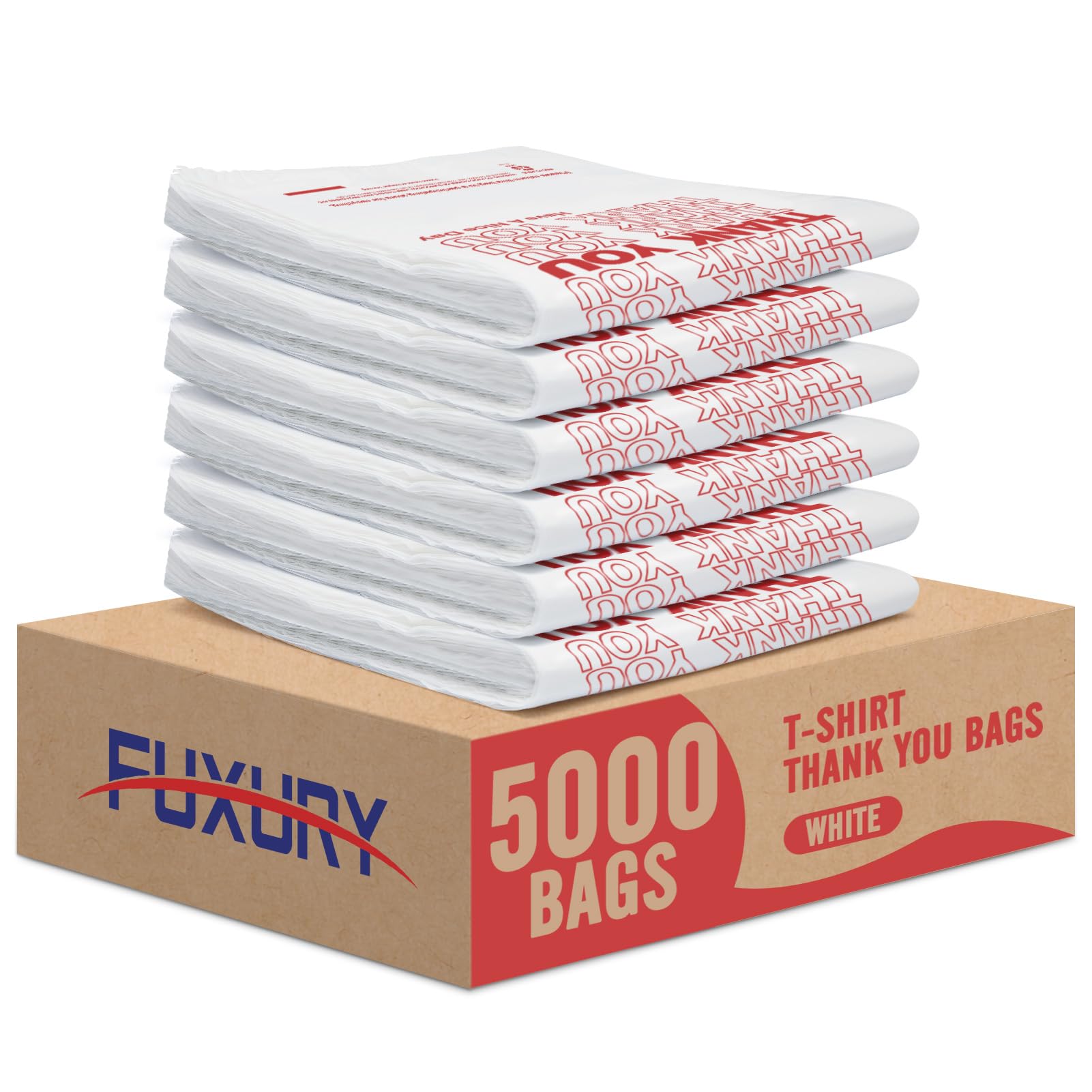 Fuxury 5000 Count (5K) Thank You Plastic Bags for Small Business (11.5" x 6.5" x 21") White, T-shirt, Grocery, Take Out, To Go, Retail Shopping Bags