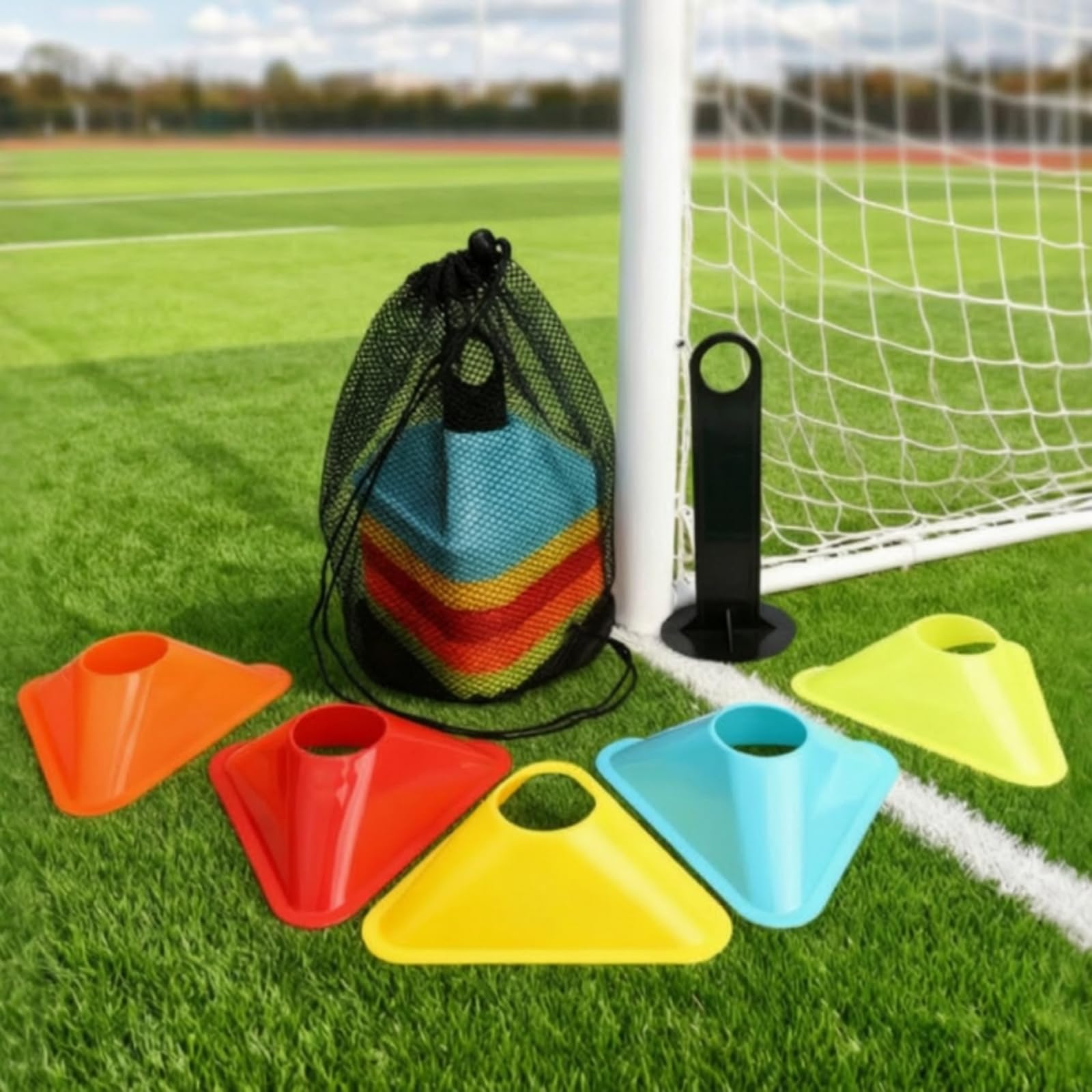 Segnalatore Sportivo Cono da Allenamento da Agilità Disco Segnaletico Triangolare in Polietilene Anticaduta con Centro Vuoto Impilabile con Base E
