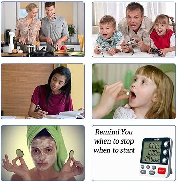 Digital Dual Kitchen 3 Channels Count Up/Down Cooking Large Display Loud Volume Alarm and Flashing