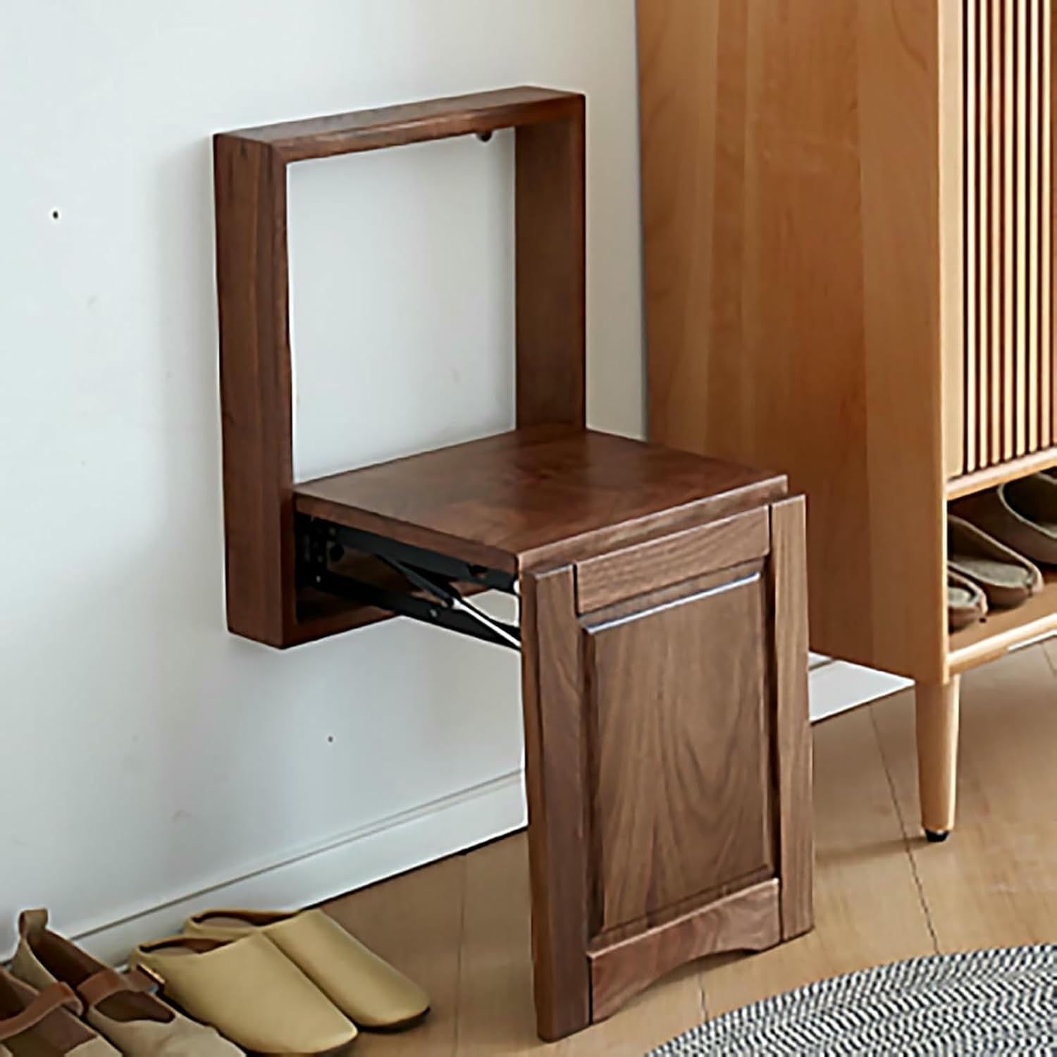Hidden Wall Stools, Wooden Invisible Shoe-Changing Stool Wall Bench, Folding Entryway Stool Saving Space is Easy to Assemble, Wall Mounted Folding Chair for Bathrooms Corridors