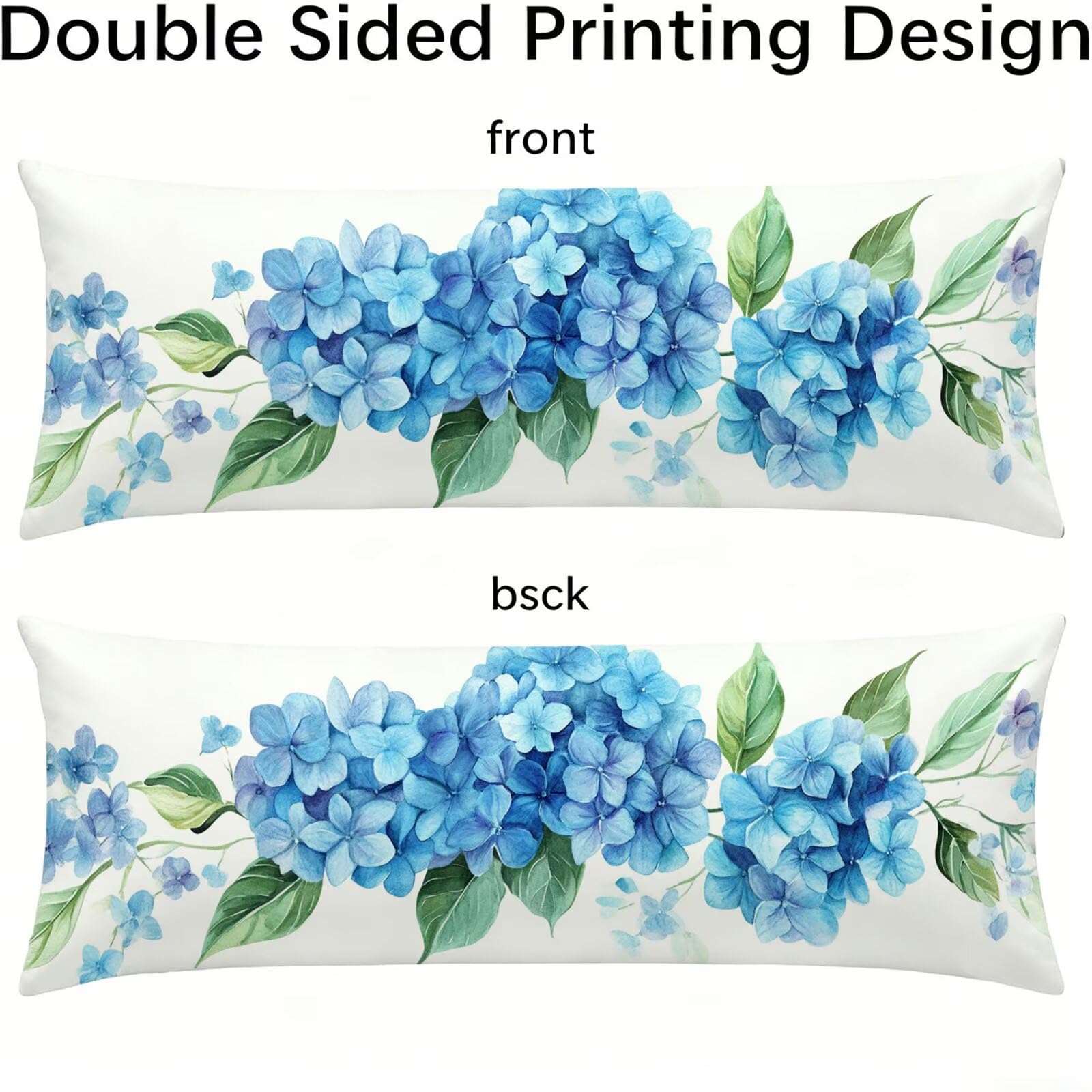 Funda de Almohada 60 x 180 cm Azul Protector Almohada 180 cm con Cremallera Invisible, Terciopelo Suave y Transpirable Pillow Case Flor Impresión a Doble Cara para Cama, Sofá y Dormitorio dg-211
