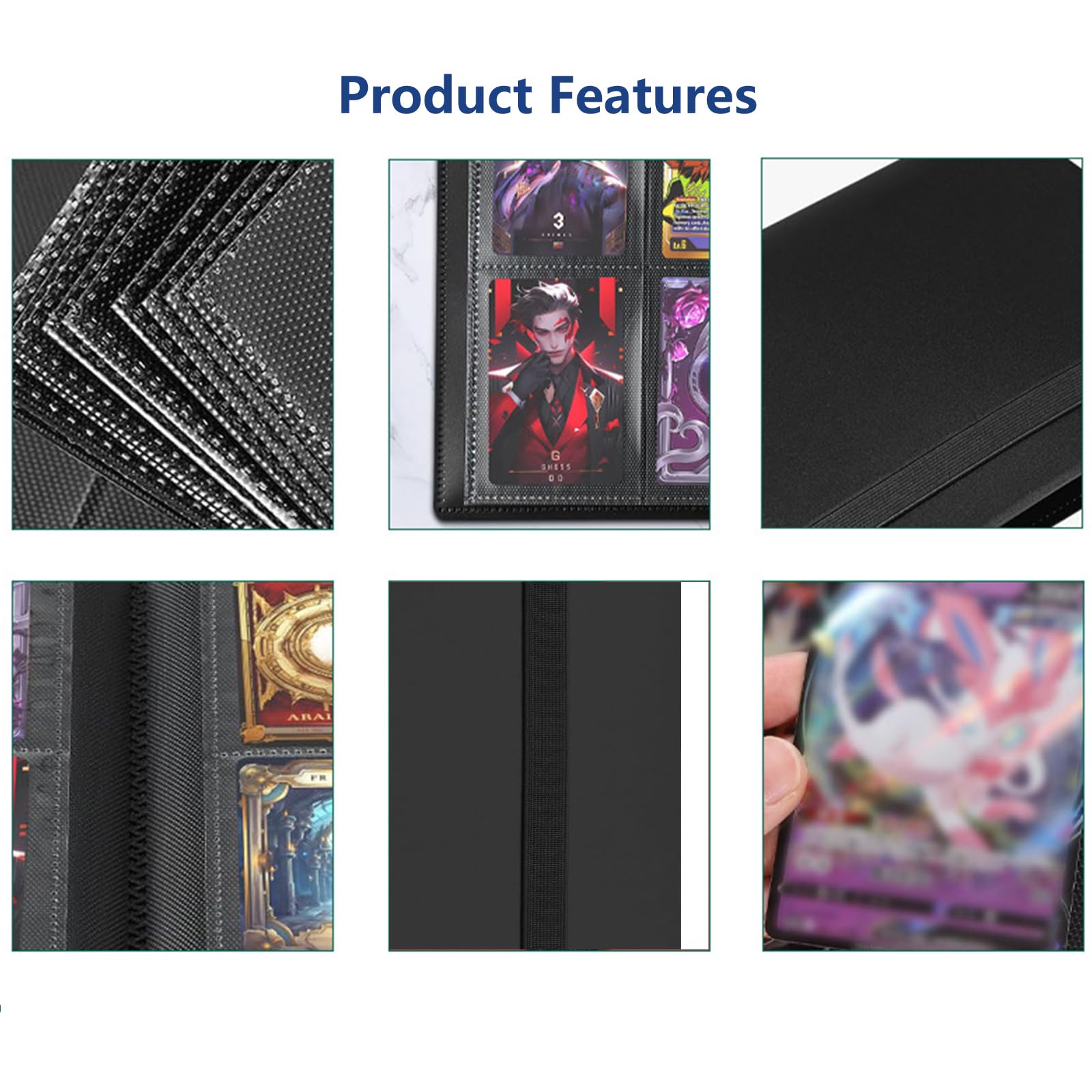 Album trasparente impermeabile con 540 tasche per carte da gioco - 30 pagina nera raccolta carta libro Raccoglitore Carte Maniche (Nero