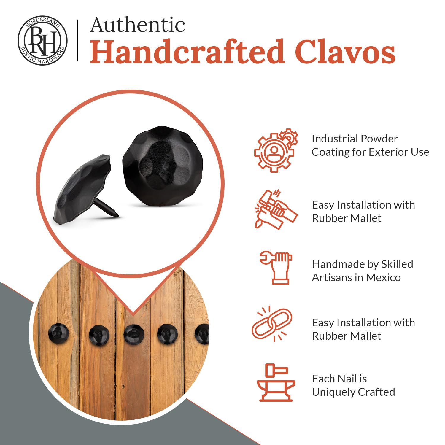 Borderland Rustikale Hardware Artisan Series Rundnägel & Clavos, handgefertigt, Schwarz, 50 Stück