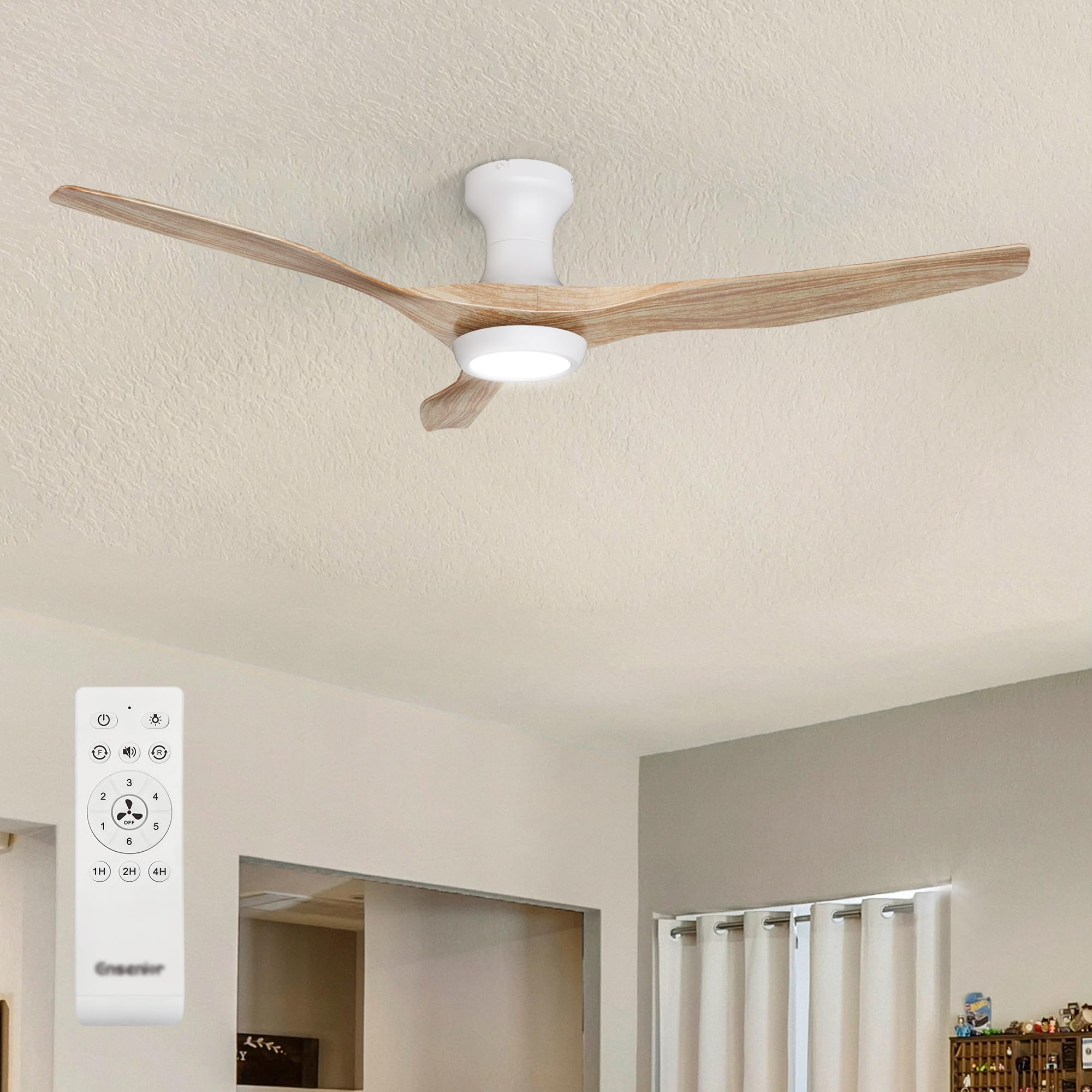 Ensenior Ventilador de Techo con Luz Silencioso 126cm, Aspas Efecto Madera, Motor DC con 6 Velocidades, Lámpara LED 3 Colores con Memoria, Lámpara de Techo para Dormitorio y Salón