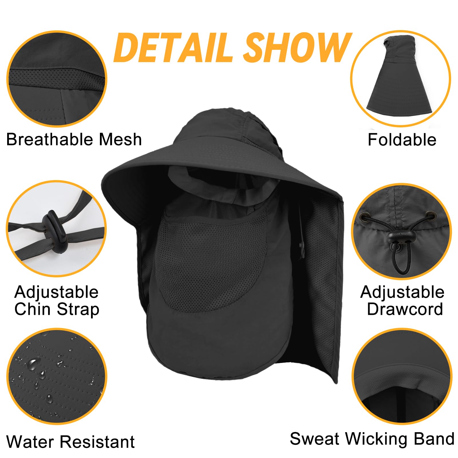 Rosoz Chapeau de pêcheur UPF 50+ - Vêtement safari - Pour homme - Amovible - Bord large - Chapeau de randonnée - Chapeau de pêche pour homme et femme - 4