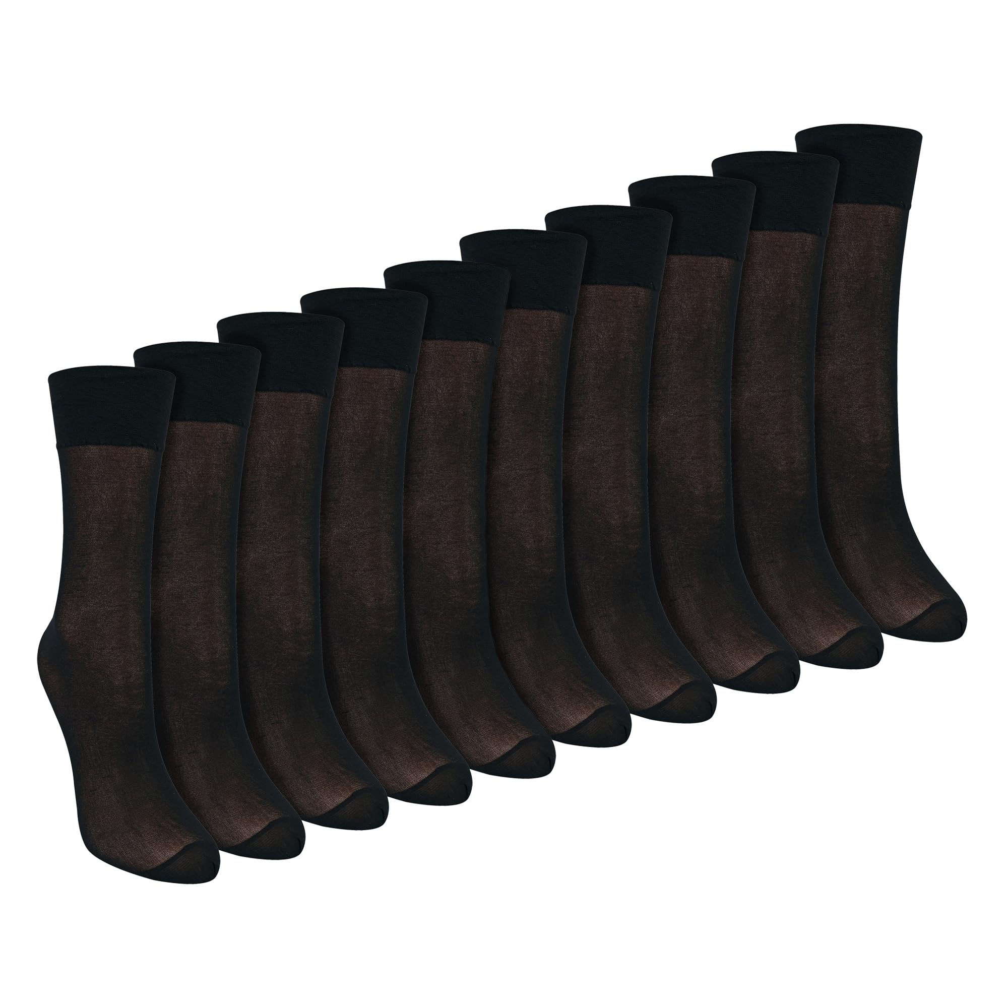 Sock Snob - 10 Pack Ladies 15 Denier Ankle High Pop Socks, Sheer Lightweight Hosiery, Soft Breathable Everyday Wear, Black Natural, UK Size 4-8 (4-8, Black)