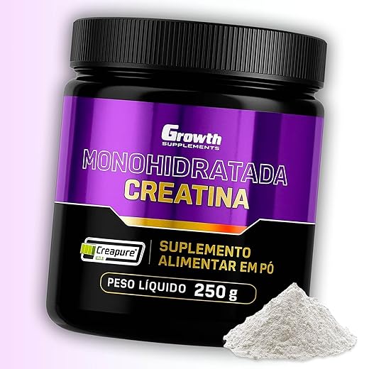 Creatina Creapure Growth Supplements 250g – Creatina Monohidratada Pura, Selo Creapure®, 3g por dose