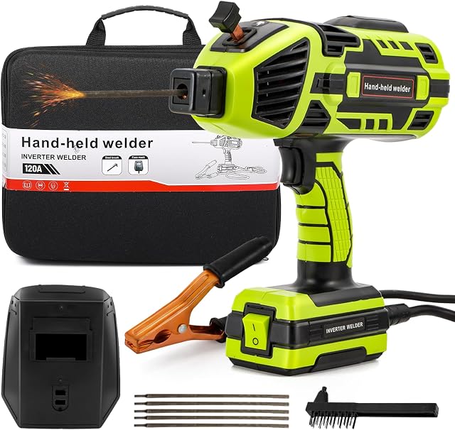 Antstone Handheld Welding Machine 110V Portable ARC Welder Kit with IGBT MMA Welding Gun for Metal Standing Stick Welder with Current Adjustment