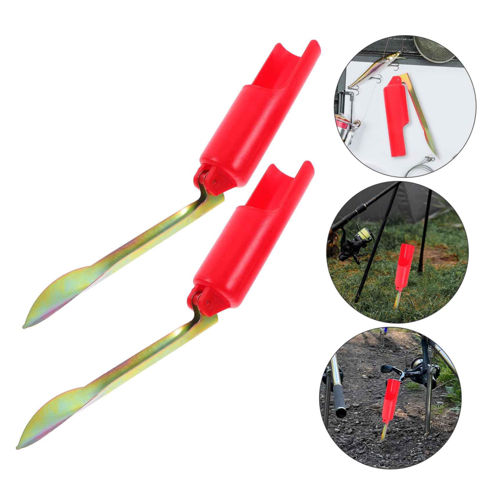 2 Plegables para Caña de Pescar de 32 Cm en Plástico y Metal, Diseño Compacto para Pesca en Hielo y Orilla, Color Rojo, Reduce Fatiga