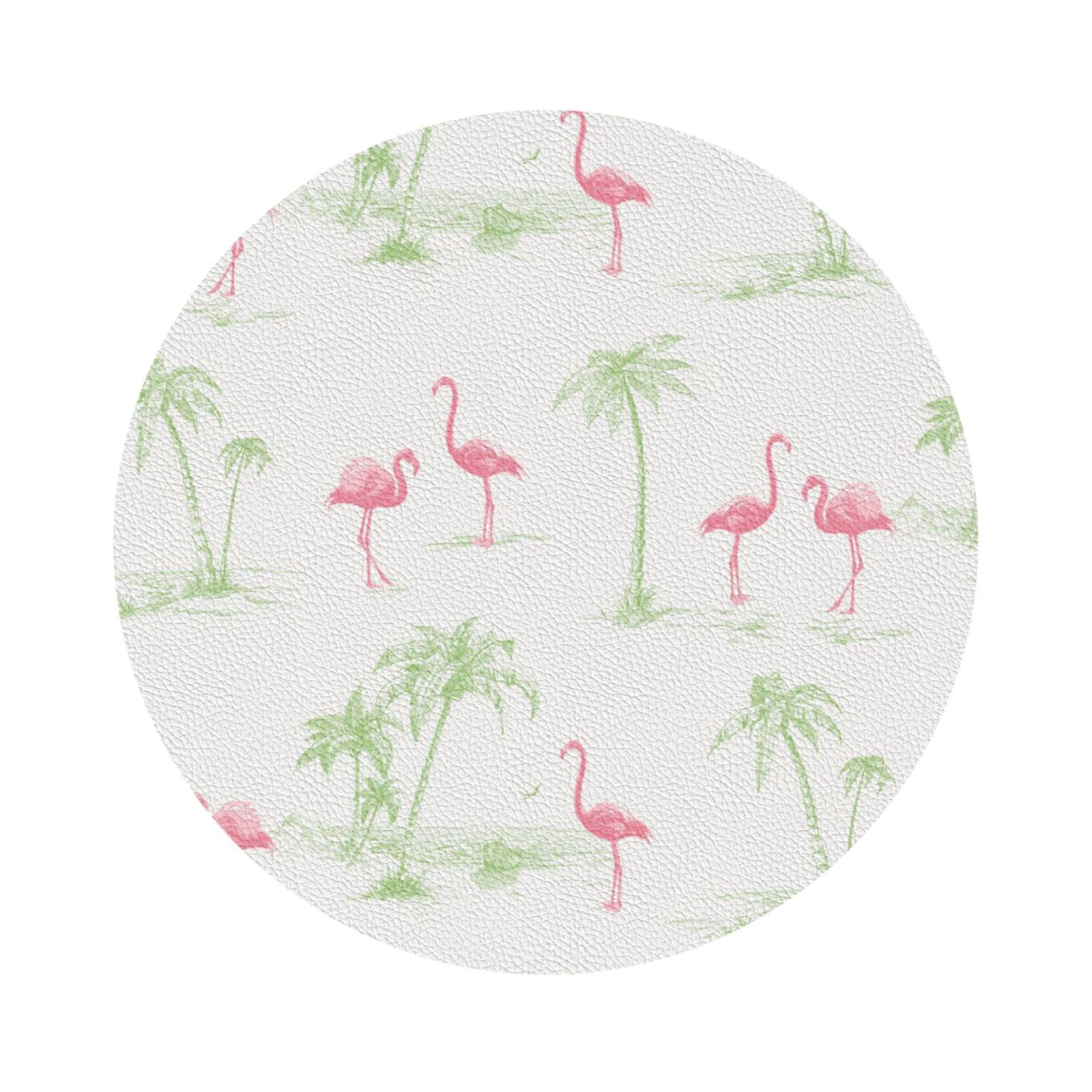 Pink Flamingos PU Leather Coasters Set of 6 Round Drink Coasters