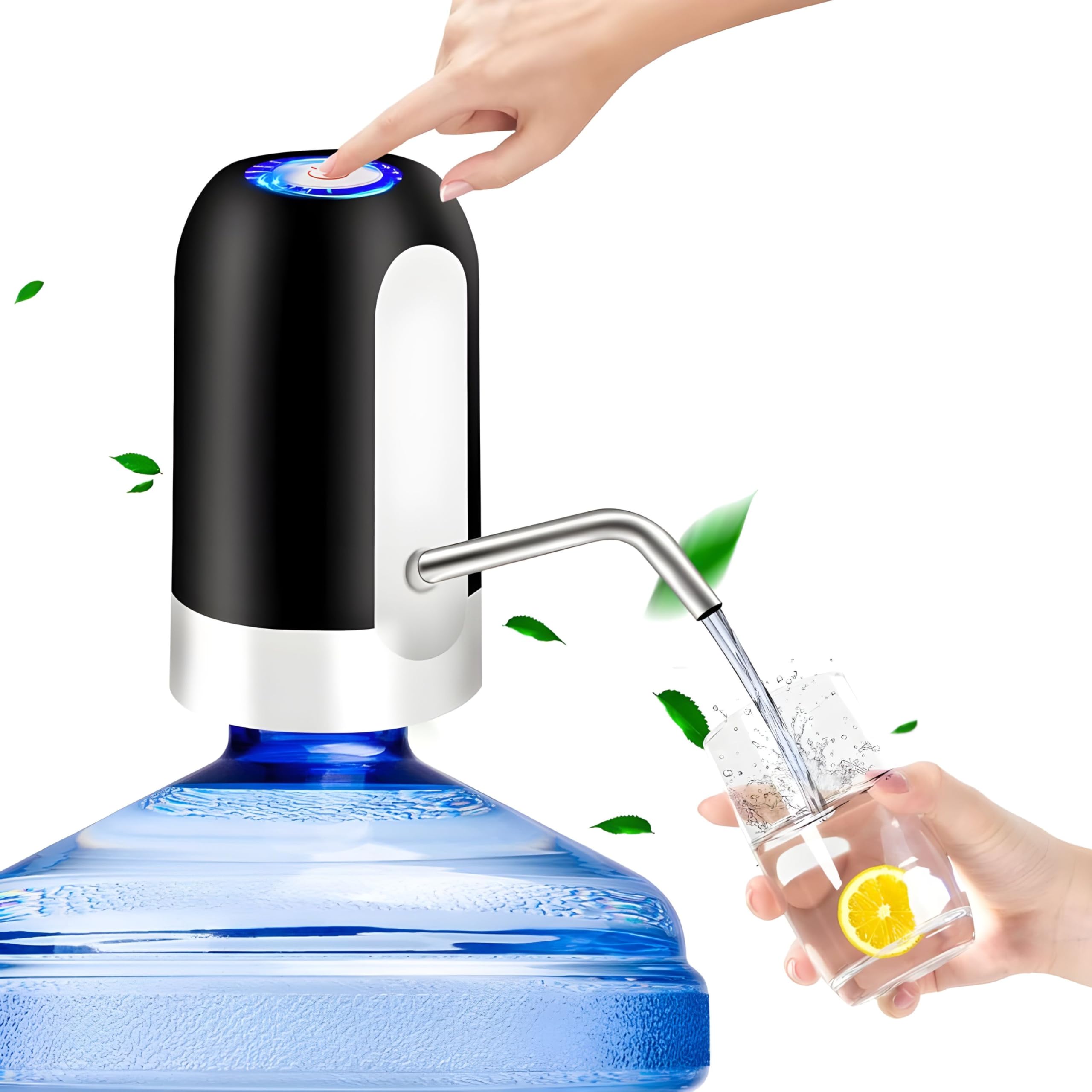 JIALTO Auto Water Dispenser Pump, USB Charging Electric Drinking Water Pump for Universal 2–5 Gallon Jugs, Automatic Portable Water Dispenser for 20 Litre Bottle, Home, Kitchen, Office (Black)