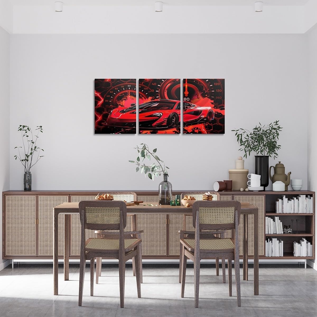 Feelyou Kids Red Race Car Canvas Wall Art for Living Room Bedroom Speed Sports Car Picture Wall Decor Boys Girls Racing Car Wall Painting and Prints Extreme Sports Bathroom Wall Art 12"x16"x 3Pcs