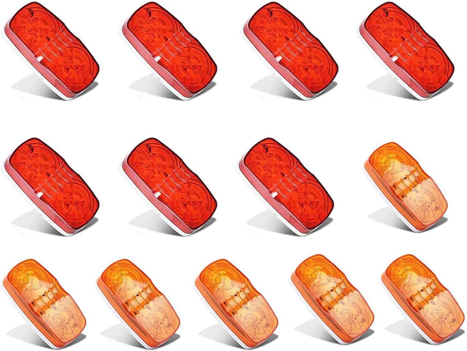 NPAUTOTrailer Marker LED Clearance Lights, Double Bullseye 7 Red & 6Amber 10 LED Side Marker Light Indicator 4x2 Inch Tiger Eye Surface Mount Taillights for RV Camper Truck