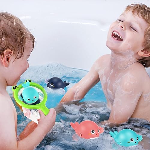 Poen Juego de 4 juguetes de baño para bebés para niños pequeños, juguetes de baño flotantes de agua para Halloween, juego de pesca, juguetes de
