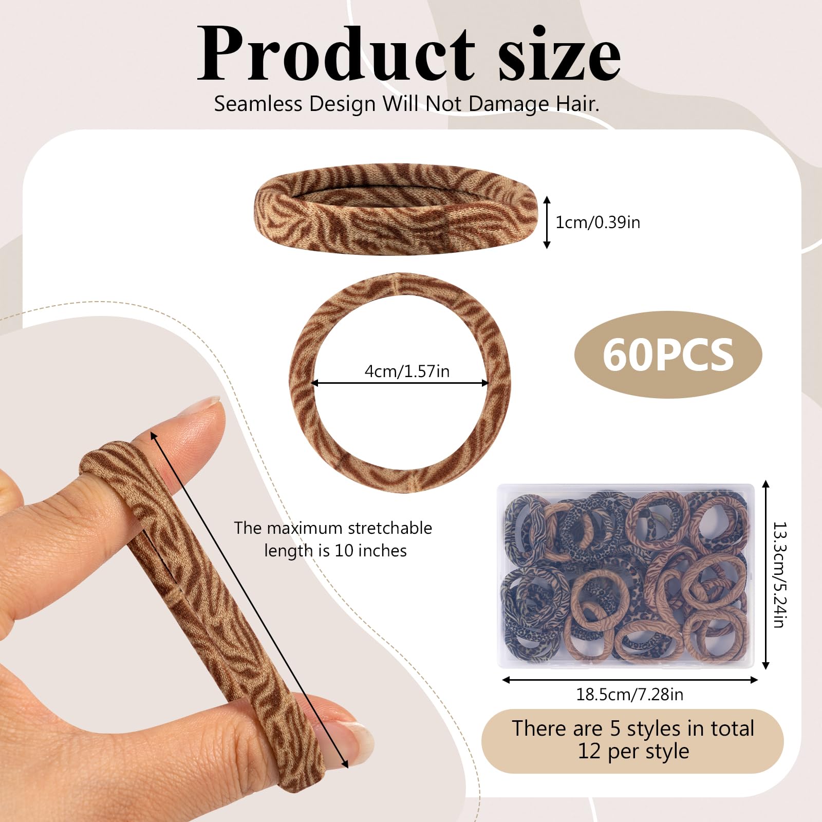 Elastic Hair Ties, 60 Pcs Thick Seamless Hair Bands No Damage Soft Ponytail Holders Hair Bobbles with Clear Storage Box for Women Girls - Image 2