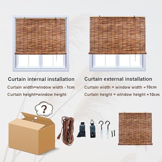 Bamboo Roller Blinds for Windows, Light Filtering Roll Up Shades for Indoor Outdoor Patio 60 85 90 120 135 150 160, Privacy Sun Shade UV Protection (Custom Sizes)(75 cm x 180 cm)